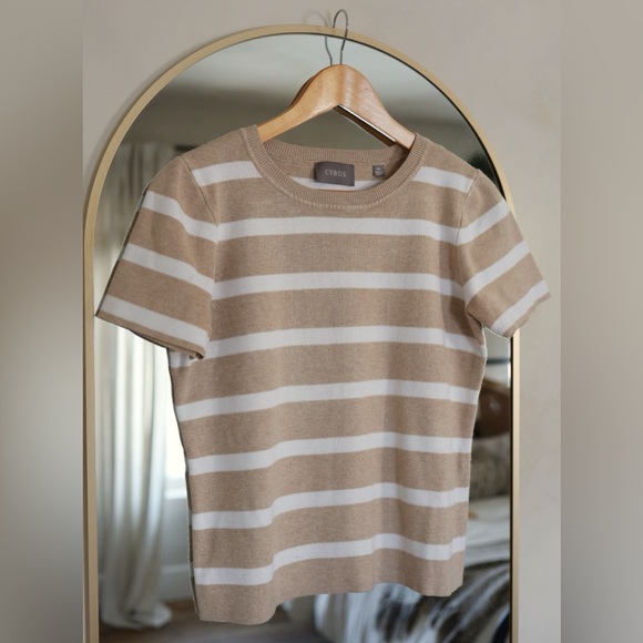 Cyrus Tops - Beige and Cream Knit Top
